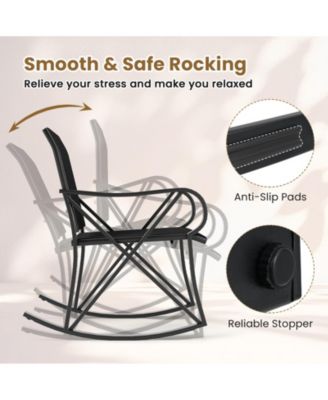 3 Piece Patio Rocking Set 2 Rocking Chairs w/ Tempered Glass Side Table