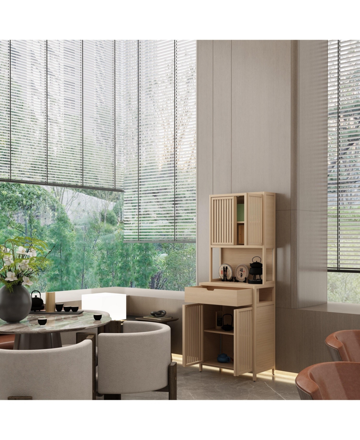 Boyel Living 72-Inch Tall Double-Door Bamboo High-Capacity Storage Cabinet