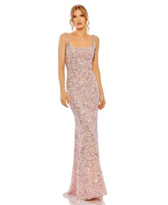 Womens Petite Sequined Low Back Slip Gown