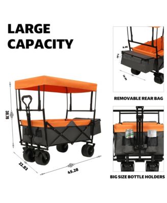 Collapsible Wagon with Canopy, Heavy Duty Utility Cart with All-Terrain Wheels, Large Capacity for Camping, Shopping and Garden