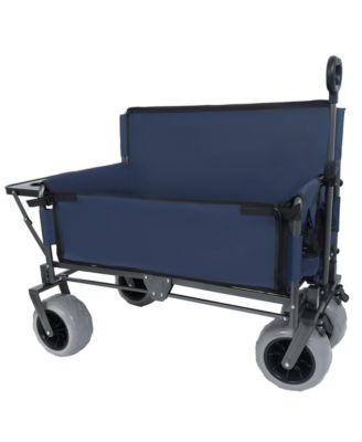 Heavy-Duty Folding Wagon Cart with Bench Seat and Rear-Mounted Folding Tabletop, 500lbs Capacity for Camping, Beach and Garden