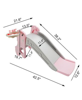 3-in-1 Foldable Toddler Slide with Climb & Basketball Hoop – Safe Triangle Structure