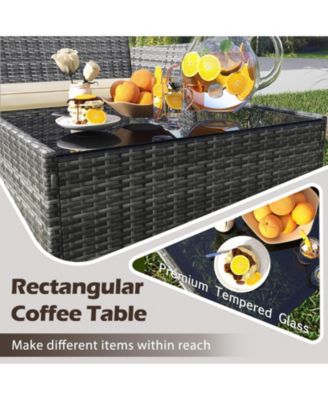 Set Of 8 Patio Furniture Set w/Washable Cushions & Tempered Glass Coffee Table