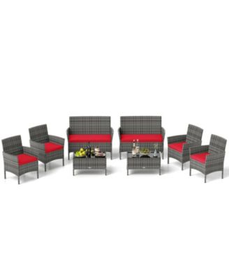 Set Of 8 Patio Furniture Set w/Washable Cushions and Tempered Glass Coffee Table