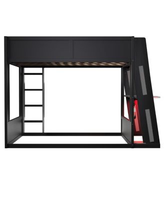 Queen Size Wooden Gaming Bunk Bed with Desk, USB & LED