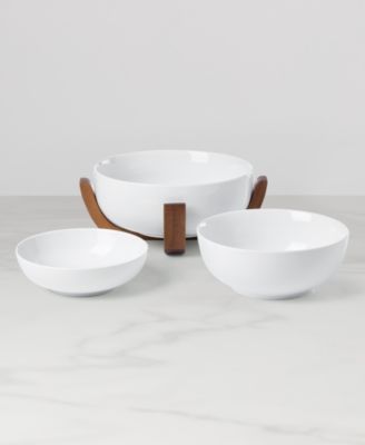 24 Seven Colors Nesting Bowls with Wood Stand, Set of 4
