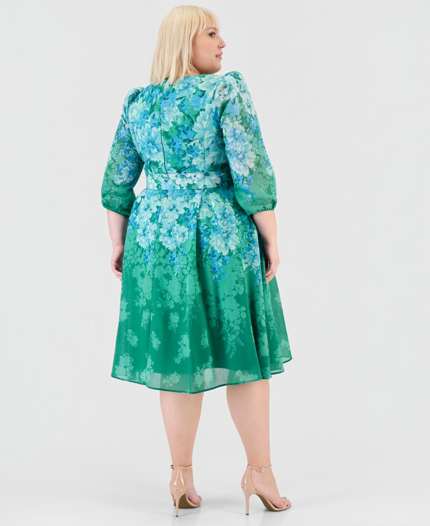 Petite Printed Long-Sleeve Belted Dress