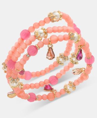 Marchesa 3-Pc Set Crystal Imitation Pearl Beaded Stretch Bracelets - Brghtorang 54$