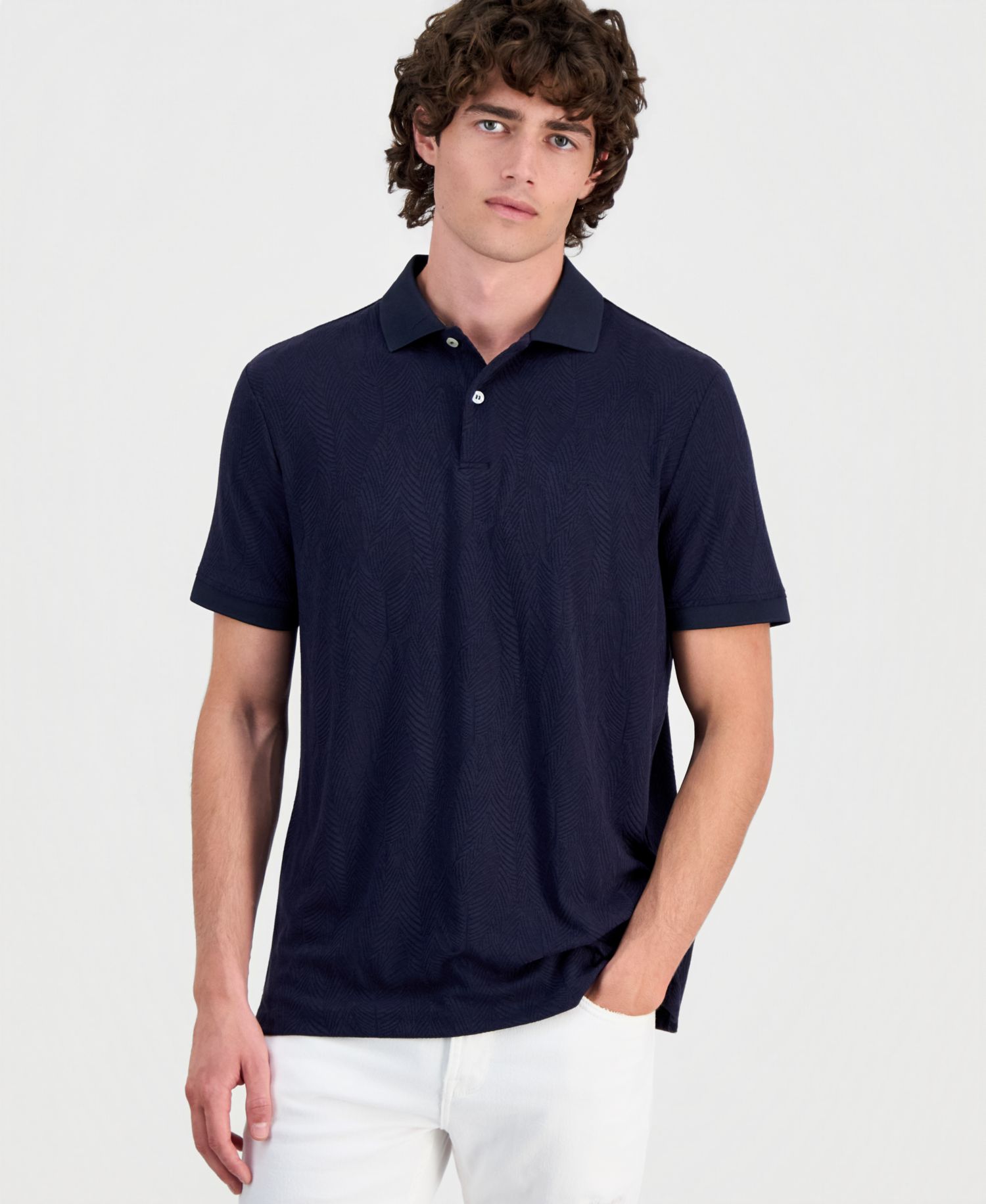 Men's Jacquard Flower Polo Button-Up Shirt