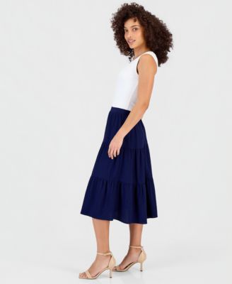 Petite Pull-On Tiered Midi Skirt
