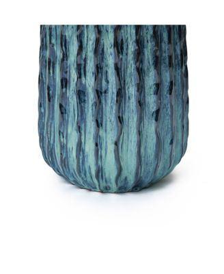 Verdant Rise Ribbed Ceramic Planter, Coastal Gradient Decorative Pot for Indoor/Outdoor Decor