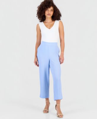 Petite Textured High Rise Pull-On Pants