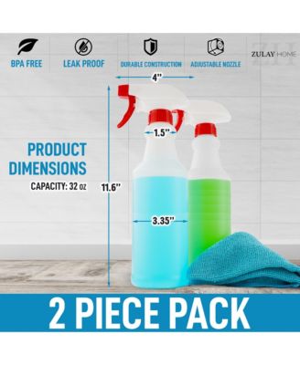 Heavy Duty Cleaning Spray Bottle Set with Adjustable Nozzle & Spring Loaded Trigger (2 Pack, 32oz)