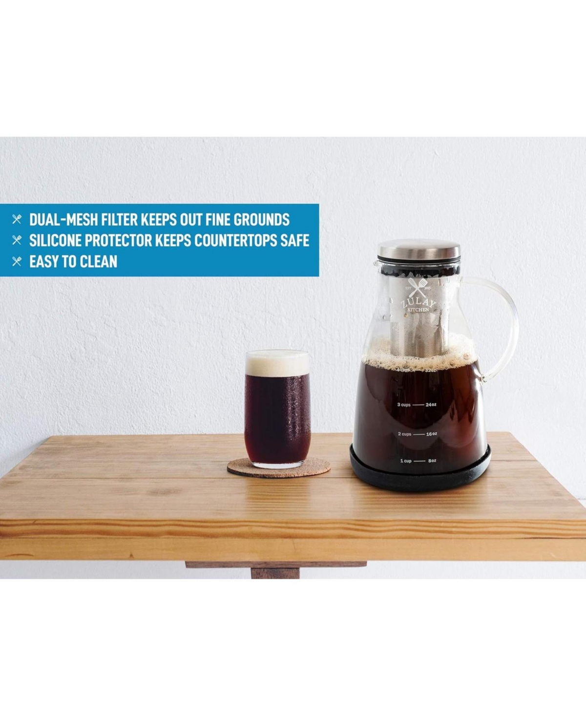 Airtight Cold Brew Coffee Maker with Extra Thick Glass Carafe