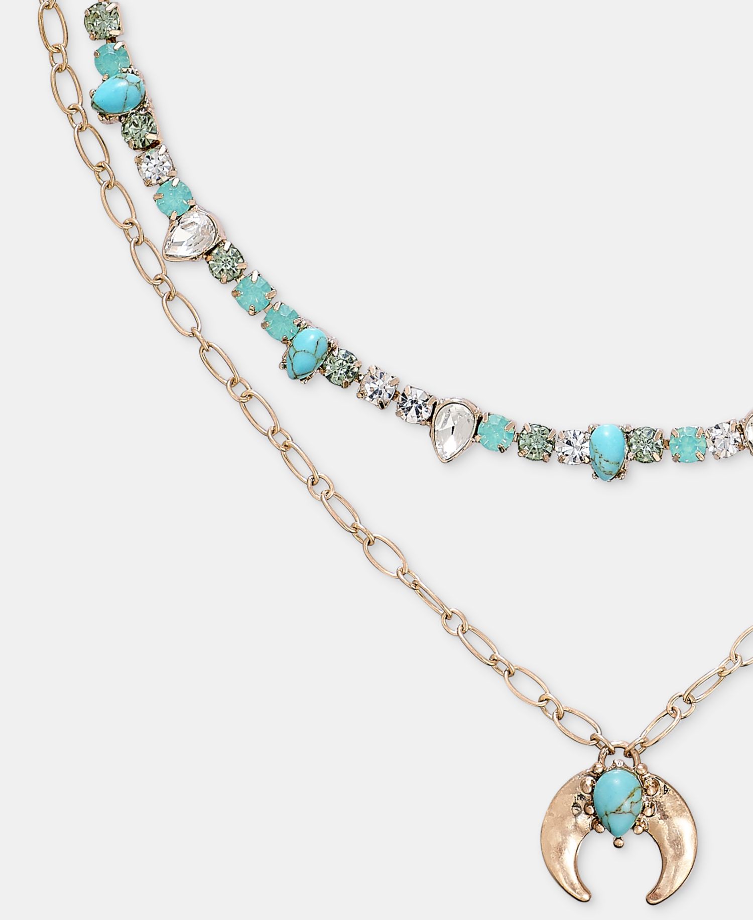 Mixed Stone Layered Pendant Necklace, 16" + 3" extender