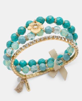 3-Pc. Set Flower Charm Beaded Stretch Bracelets