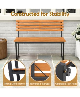 Outdoor Bench Acacia Wood Patio Loveseat w/ Backrest & Heavy Duty Metal Frame
