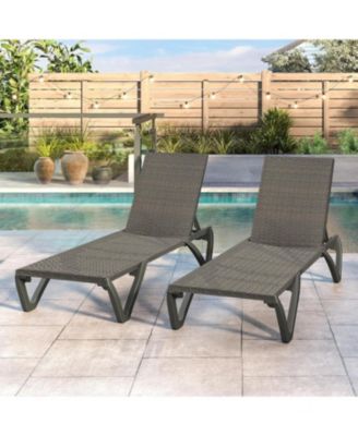 Pool Lounge Chairs Set of 2, Wicker Adjustable Outdoor Chaise Lounge with Wheels, Poolside Chairs