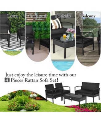 Set Of 8 Outdoor Patio Rattan Furniture Set Cushioned Sofa Coffee Table Garden Deck