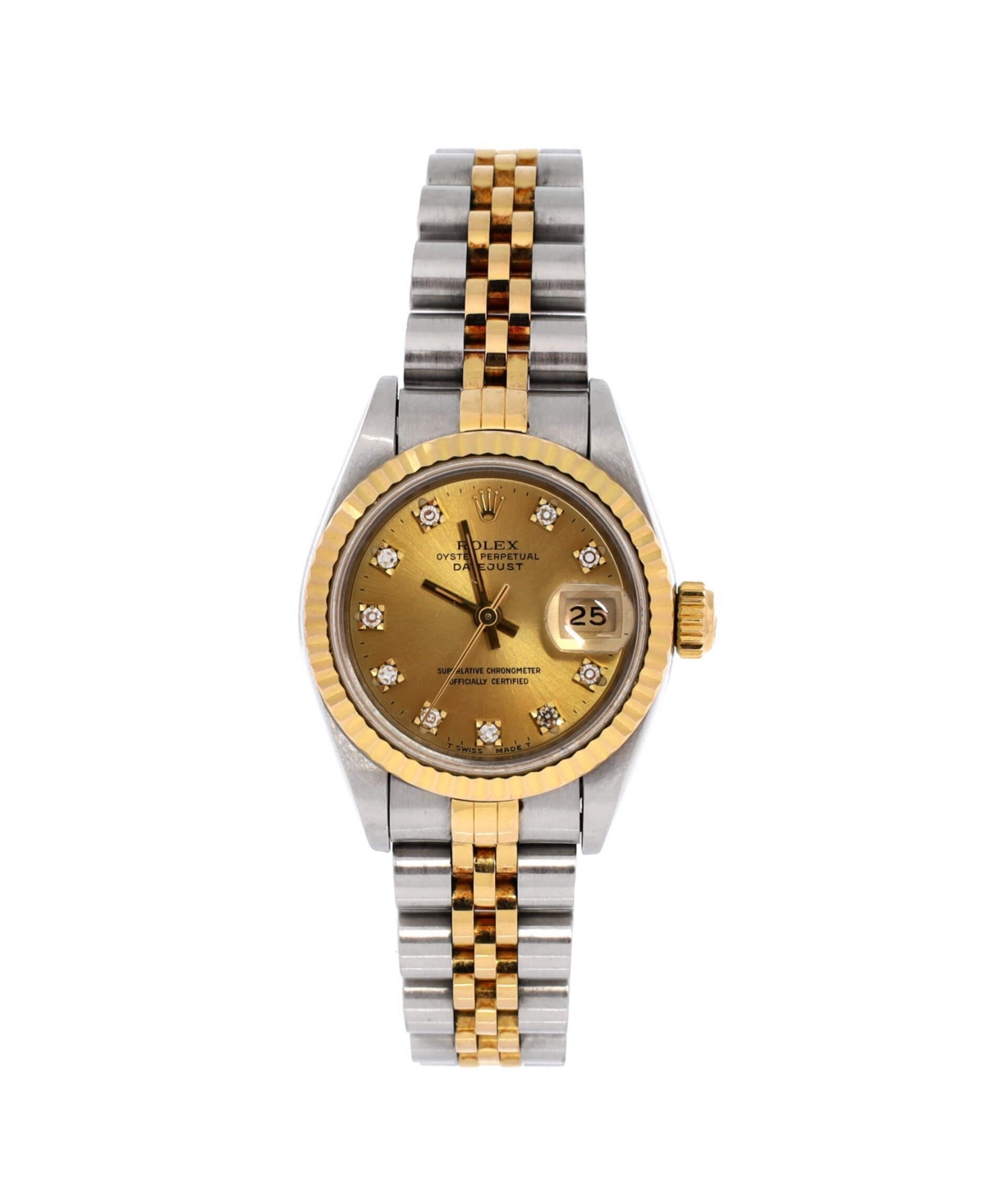 Pre-Owned Rolex Oyster Perpetual Datejust Automatic Watch in Stainless Steel and Gold with Diamond Markers 26mm