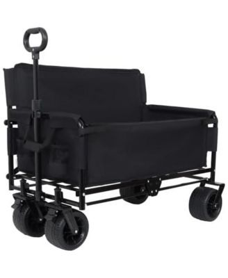 Convertible Folding Wagon Cart - Heavy-Duty Utility Wagon with Bench Seat, All-Terrain Wheels and Storage for Camping, Beach, Garden