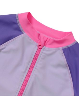 Girls Chlorine Resistant Long Sleeve One Piece Half Zip Swimsuit