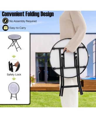 Round Folding Side Table 18 Inch Patio Coffee Table w/ Tempered Glass Tabletop