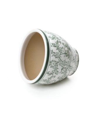 Green Paisley Ceramic Planter, 15.55" Round, Indoor & Outdoor Flower Pot