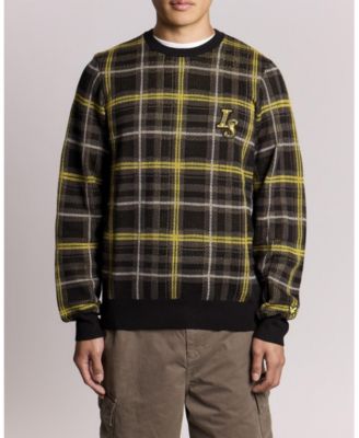 Men's Ribbed Jacquard Tartan Crew Neck