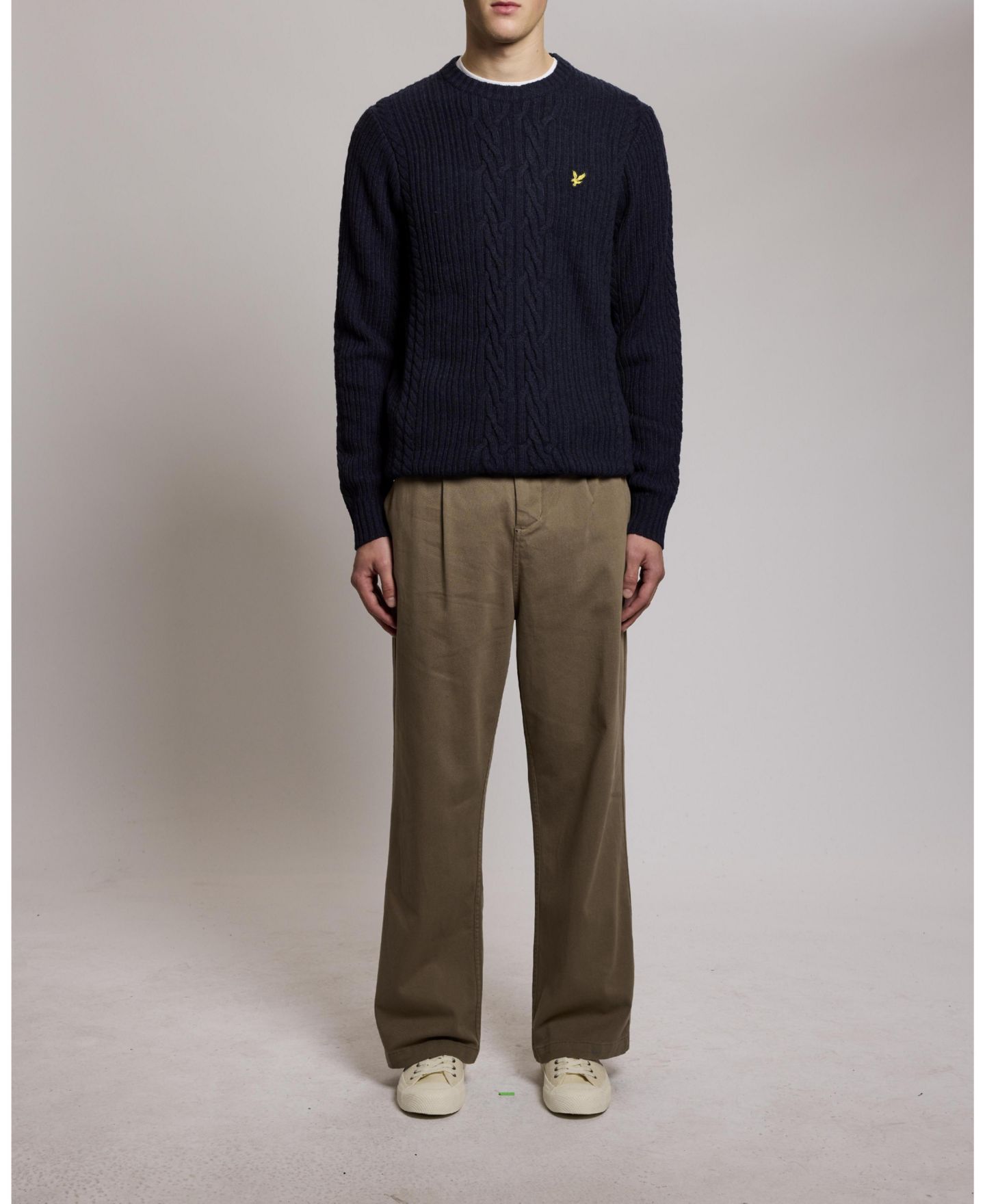 Мужской свитер Lyle & Scott Ribbed Cable Knit Long Sleeve, цвет: Тёмно-синий меланжевый — фото 4