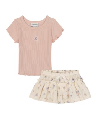 Baby Girls' Chunky Rib T-Shirt and Printed Skort, 2-Piece Set