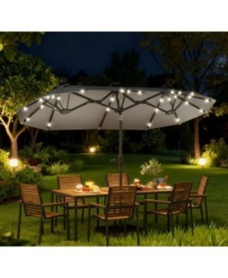 Spacious Outdoor Umbrella,Double-sided Outdoor Patio Umbrella,with Solar Lights and Base,Dining Table Umbrella Push Button Tilt