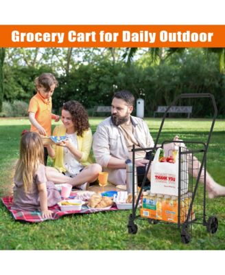 Folding Shopping Cart, Grocery Cart with 360° Swivel Wheels, Open Door for Groceries and Laundry