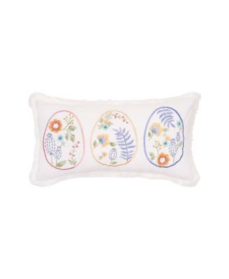 Rosebud Floral Easter Eggs Trio Egg Fringed Throw Pillow, 12" x 24