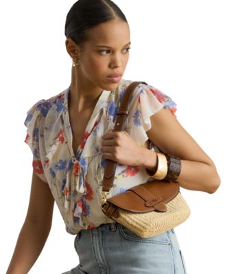 Small Lynden Straw-Leather Shoulder Bag 
