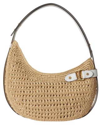 Crocheted Straw Medium Tasha Shoulder Bag