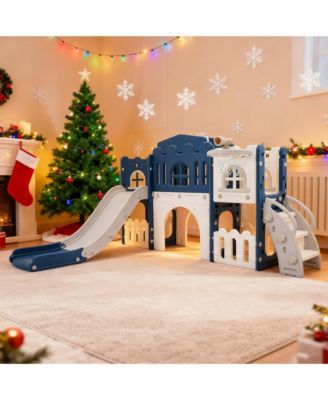 8-In-1 Indoor Playground With Slide:Slide Playset, Includes Slide, Basketball Hoop, Climber