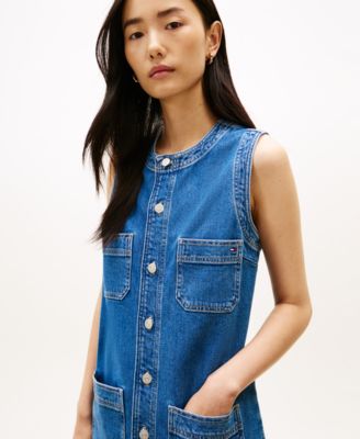 Women's Crewneck Mid-Blue Denim Mini Dress