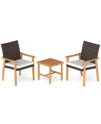 3 PCS Patio PE Wicker Furniture Set w/Coffee Table & Cushions for Front Porch Outdoor