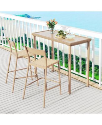 3 Pieces Patio Bar Table Set Outdoor Bar Height Table & 2 Armless Chairs