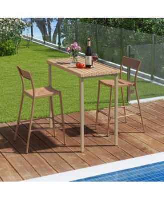 3 Pieces Patio Bar Table Set Outdoor Bar Height Table & 2 Armless Chairs
