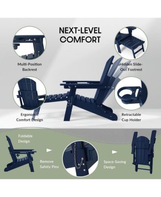 Folding Adjustable Adirondack Chair with Retractable Ottoman and Cup Holder