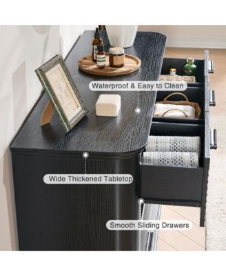 Fluted 7 Drawer Dresser, Modern Wood Chest of Drawers with Curved Profile Design, Storage Organizer for Living Room and Bedroom