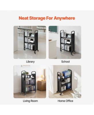 Rolling Library Book Cart - 3-Tier Single Sided L-Shaped Bookshelf with Lockable Wheels Book Truck for Home Office and School