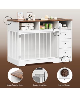 47.8 Inch Dog Crate Furniture Kennel with Doors Wooden Pet House with Drawers and Storage Cabinet