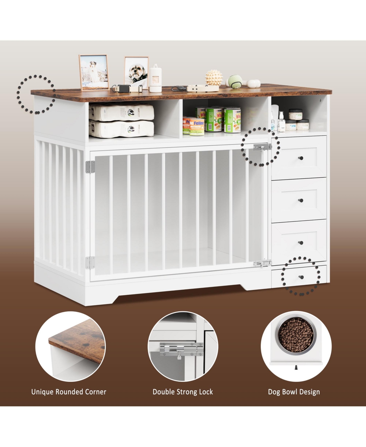 gaomon 47.8 Inch Dog Crate Furniture Kennel with Doors Wooden Pet House with Drawers and Storage Cabinet