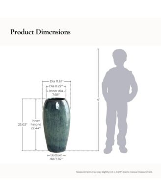 23-Inch Tall Blue Ceramic Planter, Decorative Round Pot for Plants & Flowers