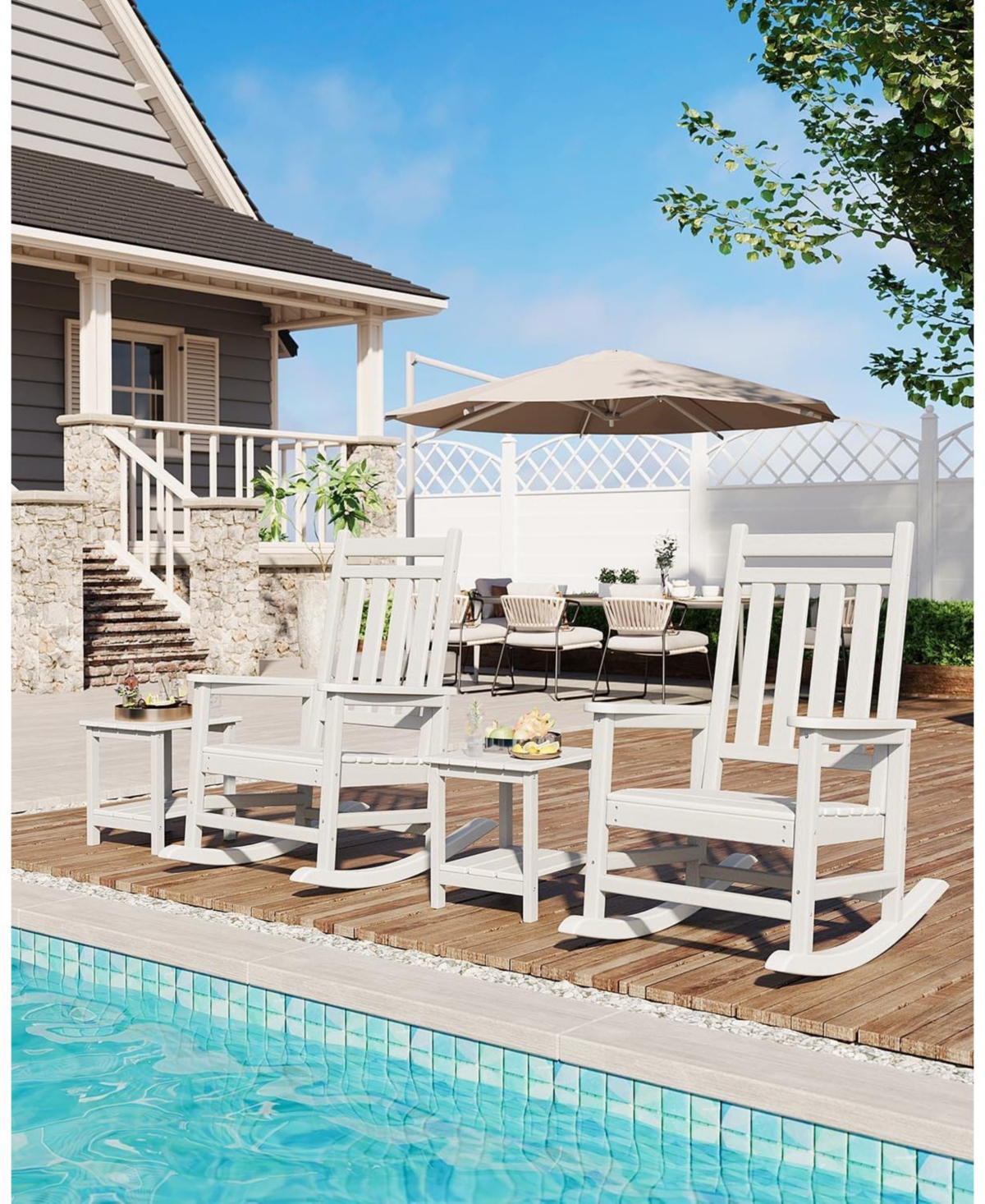 Outdoor Side Table 2-Tier, 18 in Hdpe All Weather Resistant Patio Side Tables for Outside, End Table for Patio Pool Deck Indoor Backyard