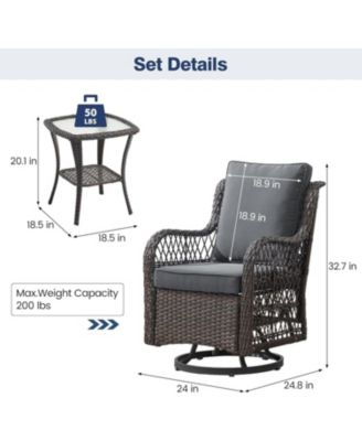 3-Piece Outdoor Patio Bistro Set - PE Wicker 360° Swivel Glider Chairs with Thick Cushions and Tempered Glass Table