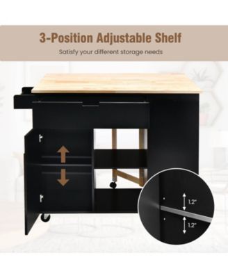 Drop-Leaf Rolling Kitchen Island Cart with Rubber Wood Top